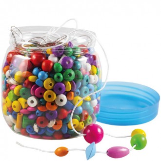Dřevěné hračky - Navlékací perle - Mix perlí barevných v dóze (Detoa)