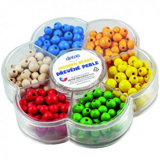Dřevěné hračky - Navlékací perle - Set korálků, V kytičce barevné (Detoa)