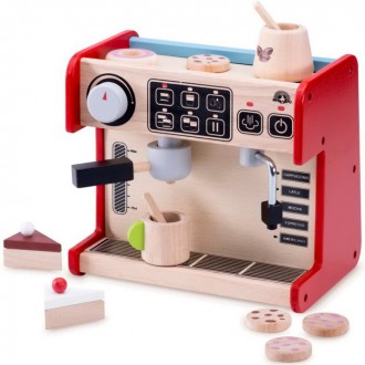 Dřevěné hračky - Kuchyň - Kávovar dětský, Se zákusky dřevěný (Wonderworld)