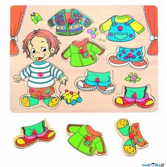 Puzzle a hlavolamy - Puzzle oblékání na desce - Šatní skříň kluk, 8ks (Woody)