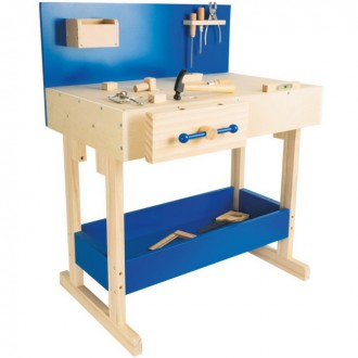 Dřevěné hračky - Malý kutil - Pracovní stůl, Ponk modrý s příslušenstvím (Small foot)