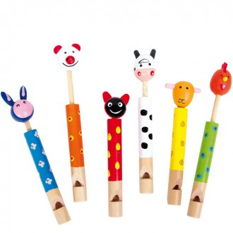 Dřevěné hračky - Hudba - Píšťalka s pístem, Zvířátka, 1ks (Small foot)