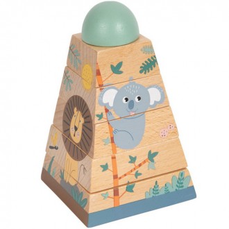 Dřevěné hračky - Skládačka - Stohovací věž Safari dřevěná (Small foot)