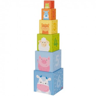 Ostatní hračky - Pyramida z kartónu - Zvířátka s čísly, 6 kostek (Goki)