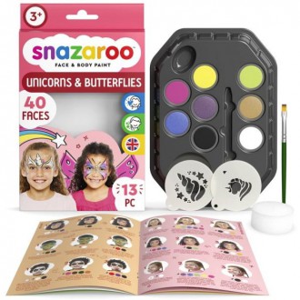 Ostatní hračky - Snazaroo - Sada 8 barev na obličej, Jednorožci a motýli