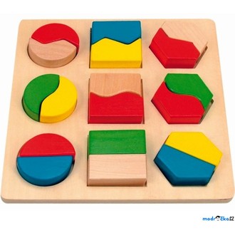 Dřevěné hračky - Vkládačka - Geometrickými tvary půlené větší (Woody)