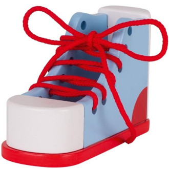Dřevěné hračky - Šněrování - Zavazovací bota modrá s tkaničkou (Goki)