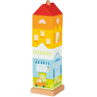 Dřevěné hračky - Skládačka - Nasazování na tyč, Městská vila (Goki)