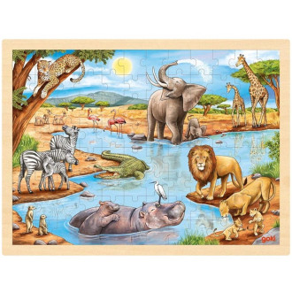 Puzzle a hlavolamy - Puzzle na desce - Velké A3, Africká savana, 96ks (Goki)