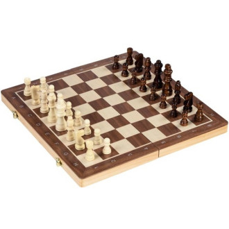 Dřevěné hračky - Šachy a dáma - Dřevěné 38x38 cm, Skládací box (Goki)