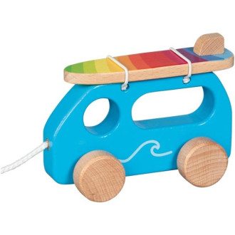 Dřevěné hračky - Tahací hračka - Dodávka se surfem dřevěná (Goki)