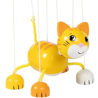 Dřevěné hračky - Loutka marioneta - Kočka dřevěná Goki)