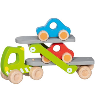 Dřevěné hračky - Auto - Dřevěný autotransportér se dvěma autíčky (Goki)