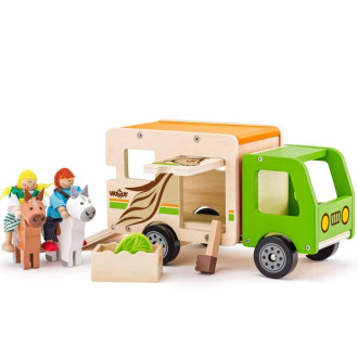 Dřevěné hračky - Auto - Kamion pro přepravu koní dřevěný s panáčky (Woody)