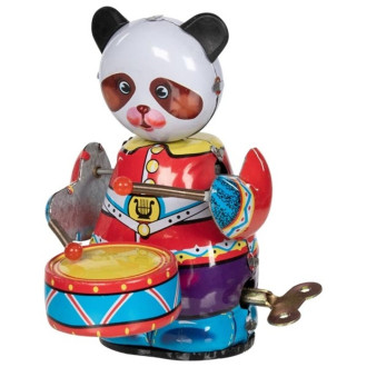 Dřevěné hračky - Plechová hračka - Retro panda s bubínkem na klíček (Goki)