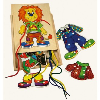 Dřevěné hračky - Šití - Oblékání lvíček Leo (Bino)