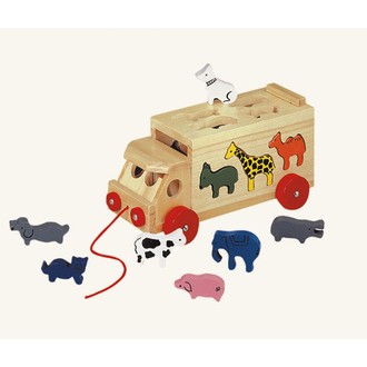 Dřevěné hračky - Vhazovačka - Kamion se zvířátky (Bino)