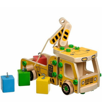 Dřevěné hračky - Auto montážní - Autojeřáb konstrukční set (Lucy & Leo)