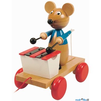 Dřevěné hračky - Tahací hračka - Xylofón myš (Woody)