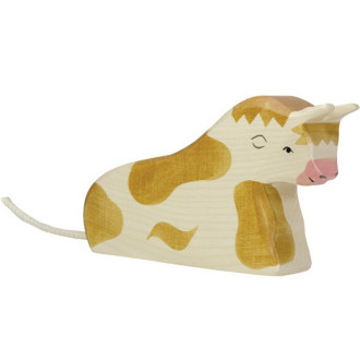 Dřevěné hračky - Holztiger - Dřevěné zvířátko, Kráva hnědá býk ležící