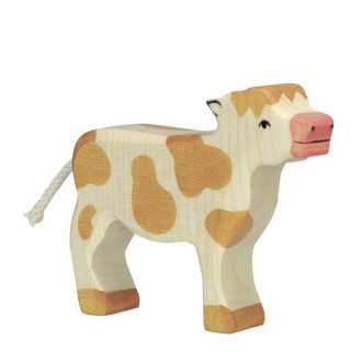 Dřevěné hračky - Holztiger - Dřevěné zvířátko, Kráva hnědá telátko