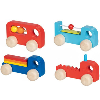 Dřevěné hračky - Hudba - Perkusní dřevěné autíčka, set 4ks (Goki)
