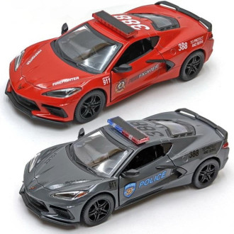 Ostatní hračky - Kovový model - Auto Corvette (2021) policie-hasiči, 1:36, 1ks