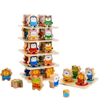 Dřevěné hračky - Motorická hra - Balanční, Zvířecí věž (Lucy & Leo)