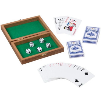 Dřevěné hračky - Společenské hry - Hrací karty a kostky v dřevěném boxu (Goki)