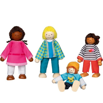 Dřevěné hračky - Panenky do domečku - Mezikulturní rodina, 4ks (Goki)