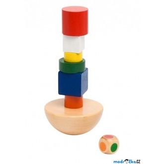 Dřevěné hračky - Motorická hra - Balanční věž s kostkou (Goki)