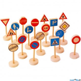 Dřevěné hračky - Vláčkodráha set příslušenství - Dopravní značky, 18ks (Small foot)