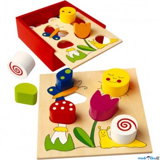 Dřevěné hračky - Vhazovačka - Vkládací krabička s tvary, Louka (Bino)