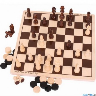 Dřevěné hračky - Společenské hry - Šachy a dáma (Bigjigs)