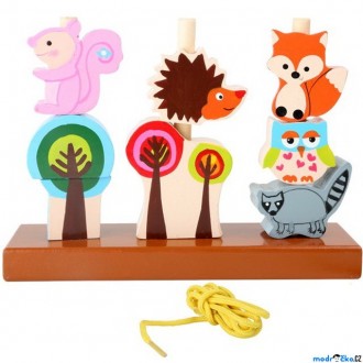 Dřevěné hračky - Skládačka - Nasazování a provlékání, Lesní zvířátka (Small foot)