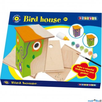 Dřevěné hračky - Kreativní sada - Ptačí budka dřevěná + barvy (Playbox)