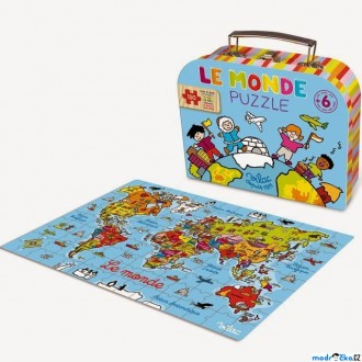 JIŽ SE NEPRODÁVÁ - Puzzle dřevěné - Mapa světa v kufříku, 150ks (Vilac)