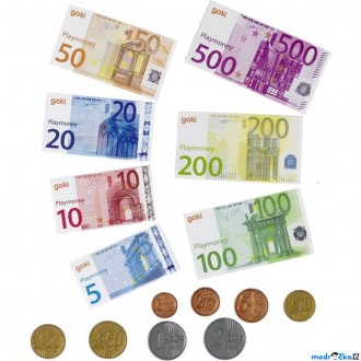 Dřevěné hračky - Prodejna - Dětské euro peníze, 116ks (Goki)