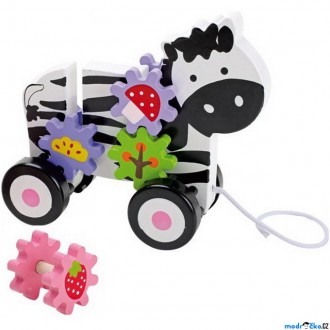 Dřevěné hračky - Tahací hračka - Zebra a ozubená kola (Smaal foot)