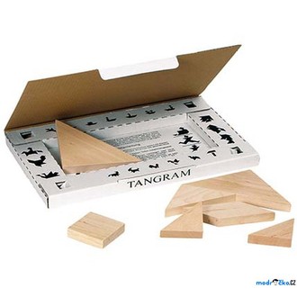 Puzzle a hlavolamy - Hlavolam dřevěný - Tangram přírodní v krabičce (Goki)