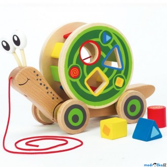 Dřevěné hračky - Tahací hračka - Šnek s vhazovacím válcem (Hape)
