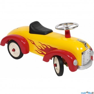 Dřevěné hračky - Odrážedlo kovové - Historické auto, žluté s plamenem (Goki)