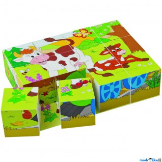 Stavebnice - Kostky obrázkové 12ks - Zvířátka v ročních obdobích (Woody)