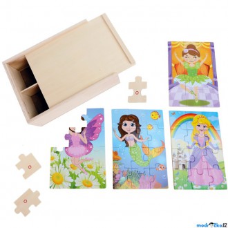 JIŽ SE NEPRODÁVÁ - Puzzle dřevěné - V krabičce, Dívky 4v1, 48ks (Small foot)