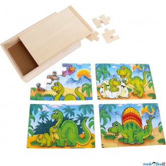 JIŽ SE NEPRODÁVÁ - Puzzle dřevěné - V krabičce, Dinosauři 4v1, 48ks (Small foot)