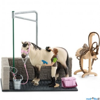 Ostatní hračky - Schleich - Jezdecký klub, Mycí kout pro koně s příslušenstvím
