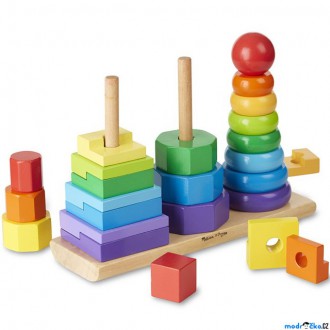Dřevěné hračky - Skládačka - Nasazování na tyč, Pyramida 3v1 (M&D)