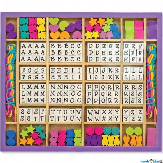 Dřevěné hračky - Navlékací perle - Písmenka v dřevěné krabici (M&D)