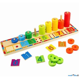 Dřevěné hračky - Skládačka - Počítání na desce s kroužky (Bigjigs)