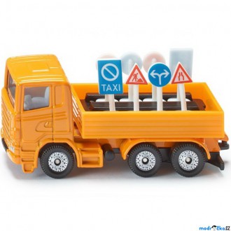 Ostatní hračky - SIKU kovový model - Nákladní vozidlo s dopravními značkami